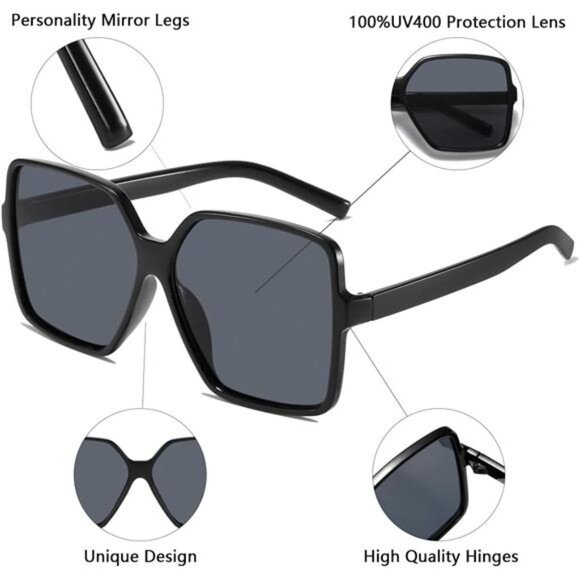 Women Oversized Square Sunglasses Big Large Fashion Shades UV Protection Trendy - Picture 2 of 8